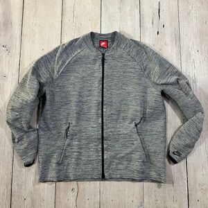 Nike Tech Men’s Knit Bomber Heather Gray Full Zip Jacket Size XL